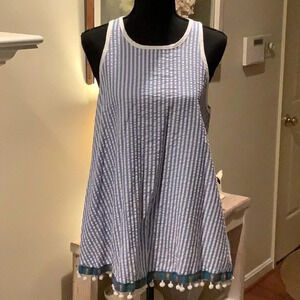 #61 Gorgeous Ces Femme Striped Sleeveless Top with Pom Pom Detailing Sz Large